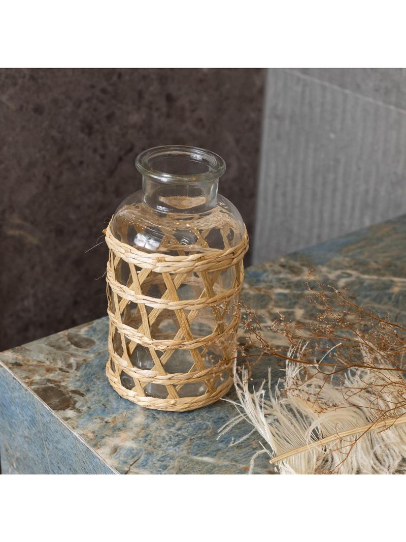 Vaso wolff de vidro e fibra natural 19,5x10cm