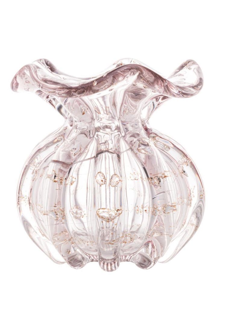 Vaso wolff italy de vidro rosa claro e dourado 10cm x 11cm