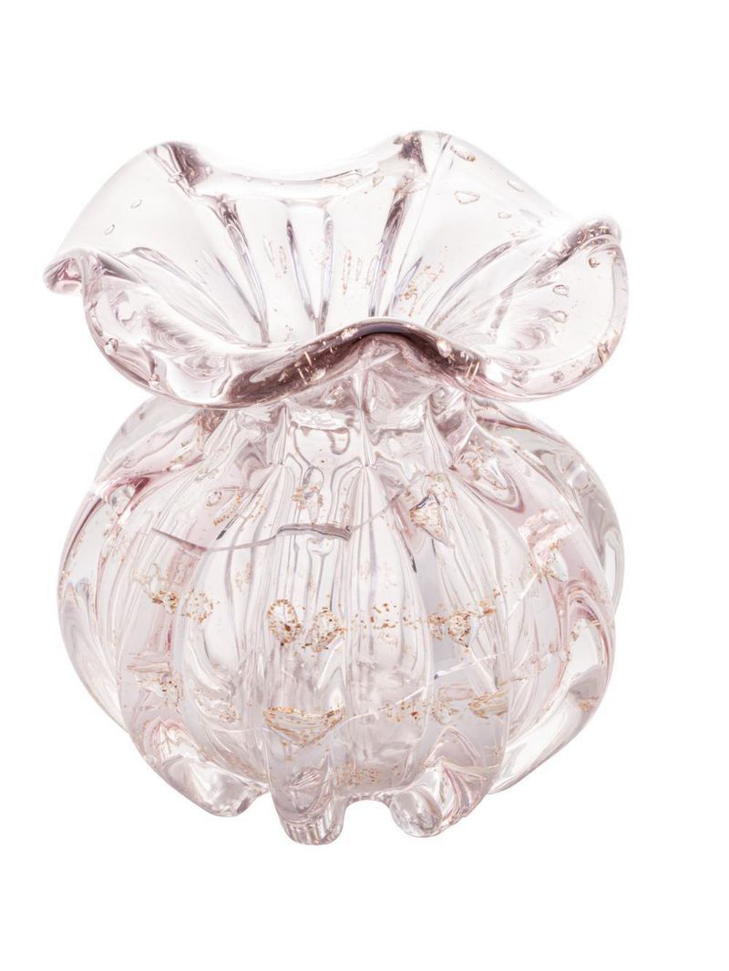 Vaso wolff italy de vidro rosa claro e dourado 10cm x 11cm