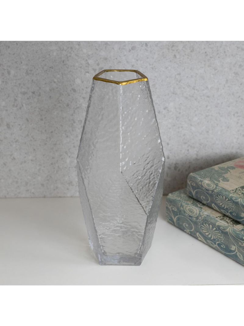 Vaso com borda dourada wolff taj de vidro 13cm x 28,5cm