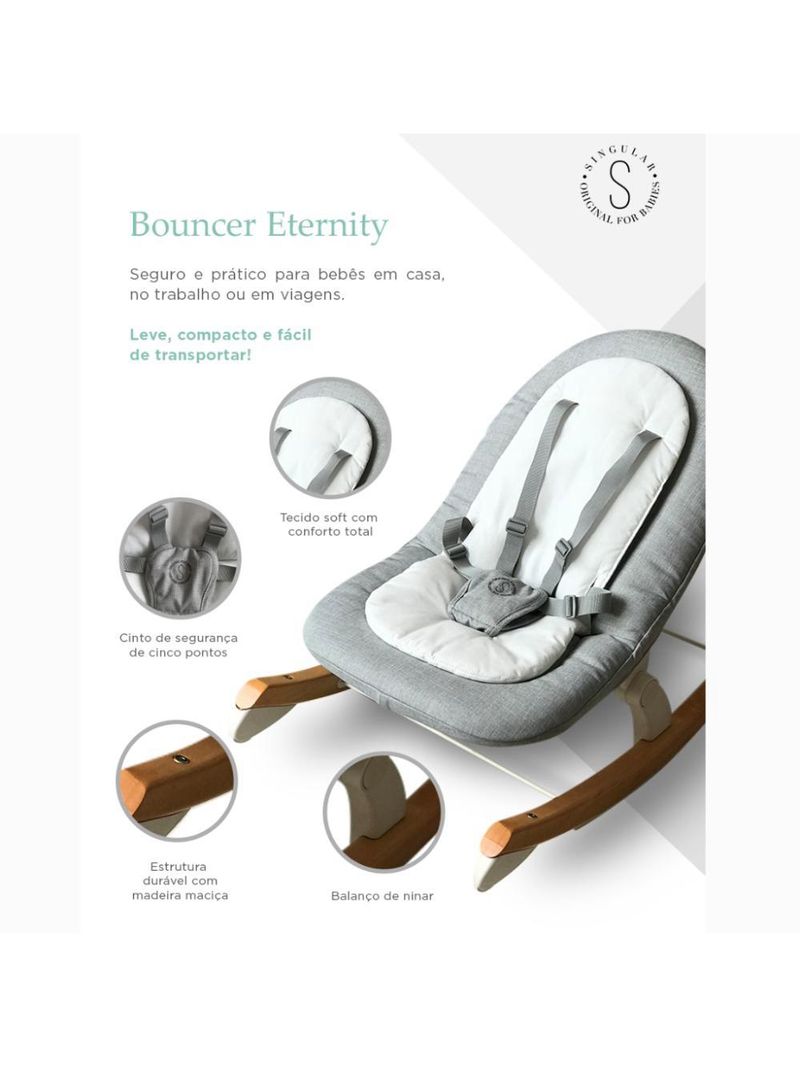 Cadeira de descanso bouncer eternity cinza mescla e branco - singular baby