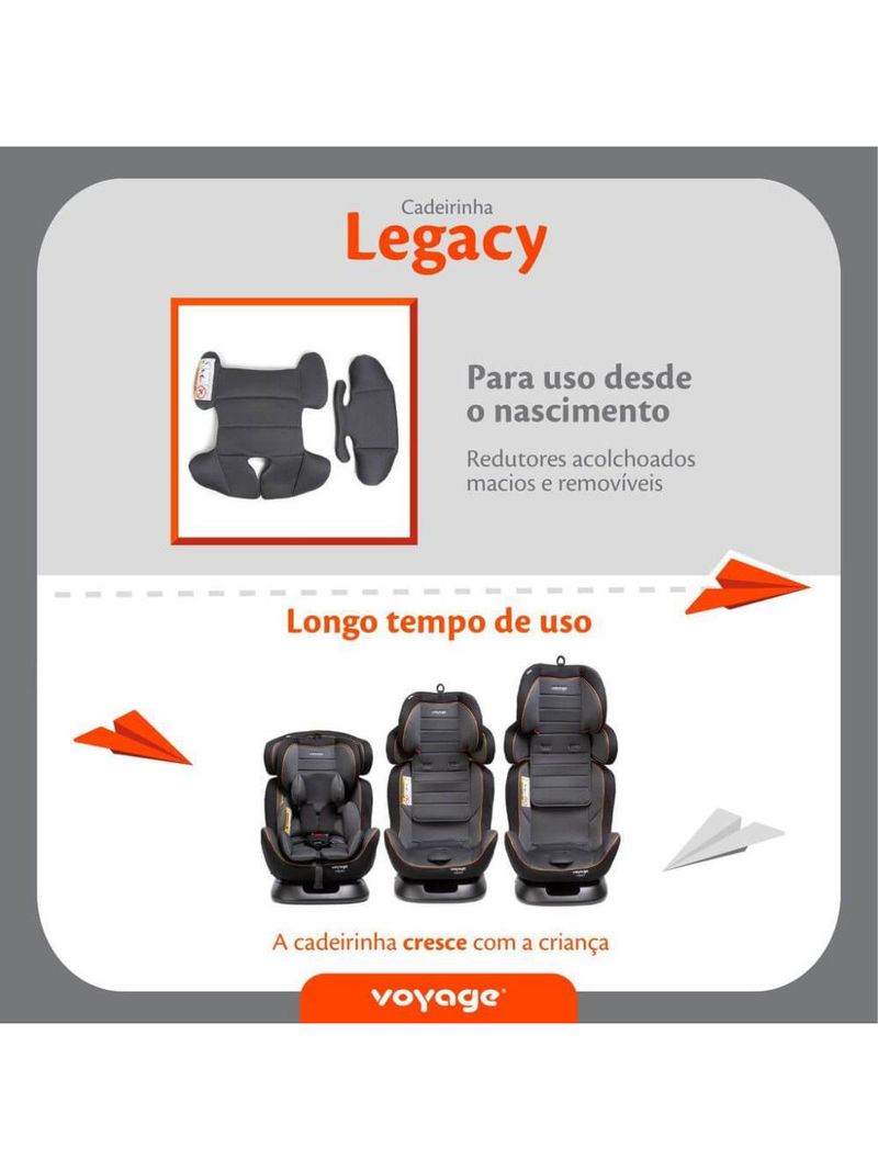 Cadeirinha de carro legacy 0 a 36 kg preta e cinza - voyage