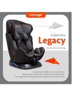 Cadeirinha de carro legacy 0 a 36 kg preta e cinza - voyage