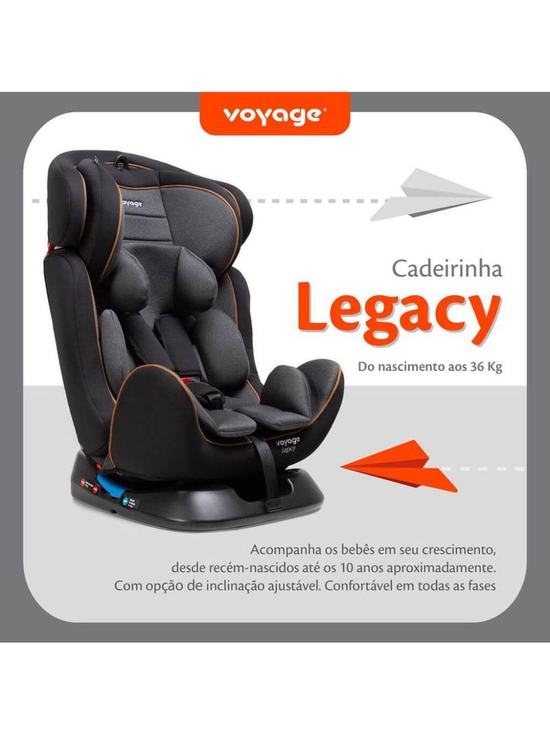 Cadeirinha de carro legacy 0 a 36 kg preta e cinza - voyage