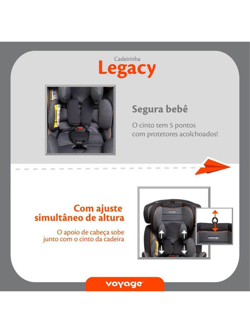Cadeirinha de carro legacy 0 a 36 kg preta e cinza - voyage