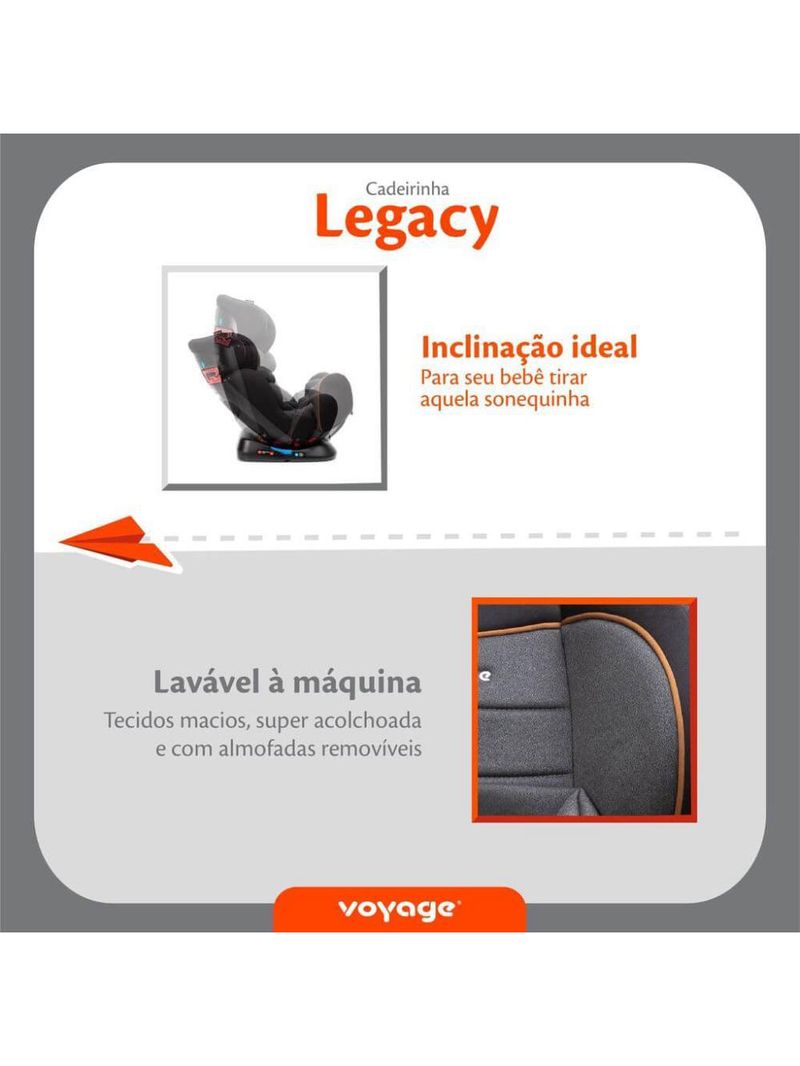 Cadeirinha de carro legacy 0 a 36 kg preta e cinza - voyage