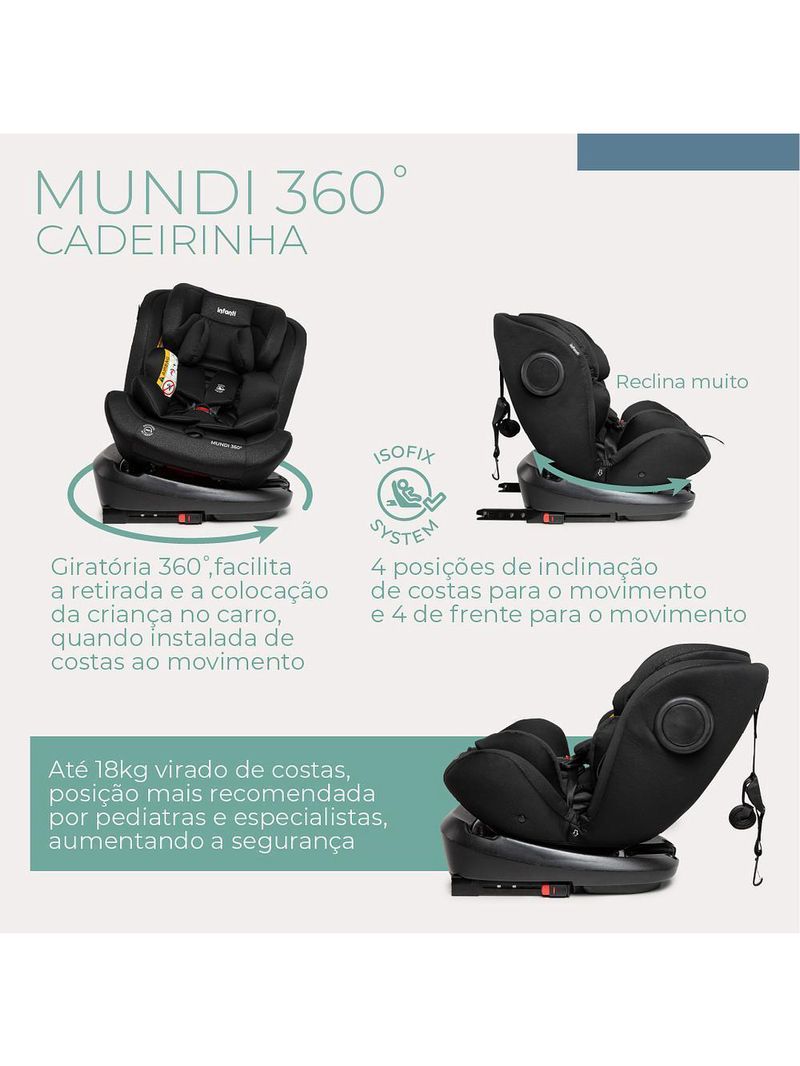 Cadeirinha de carro mundi isofix 360º preto - infanti