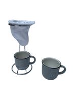 Café individual 2 canecas ceramica e coador - cinza