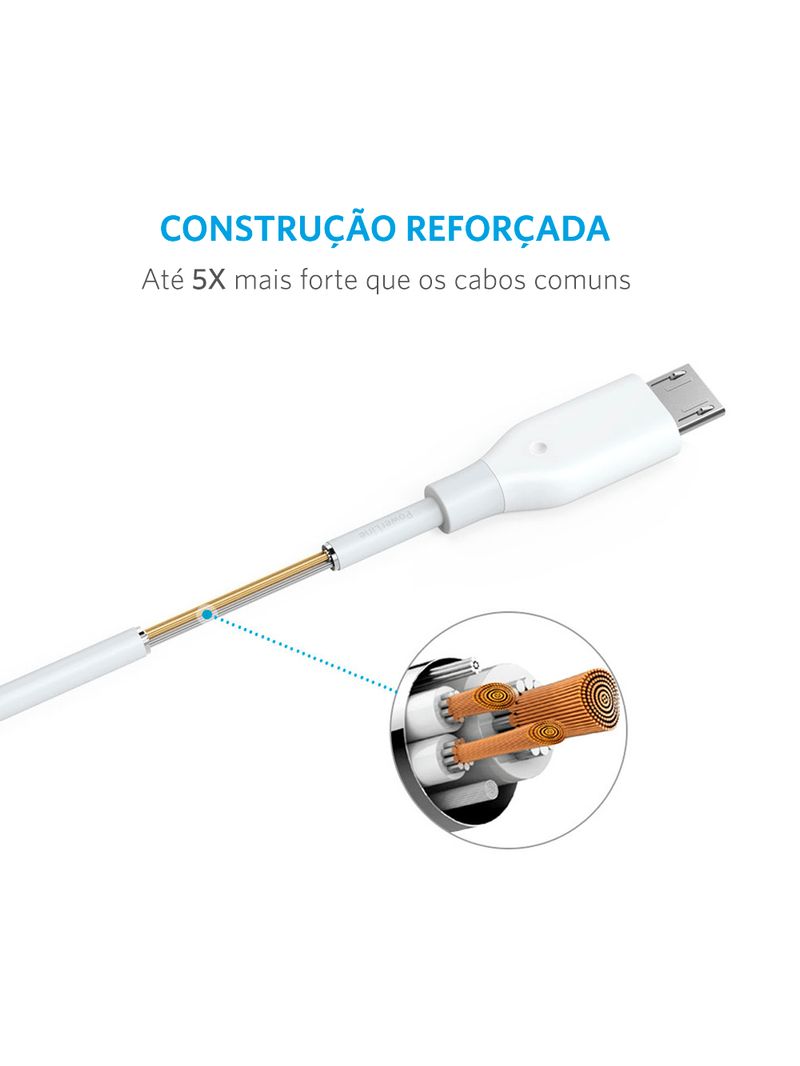 Cabo Micro USB PowerLine 1,8m Anker - Fibra de aramida super resistente - Carga rápida 2A - Garantia 5 anos