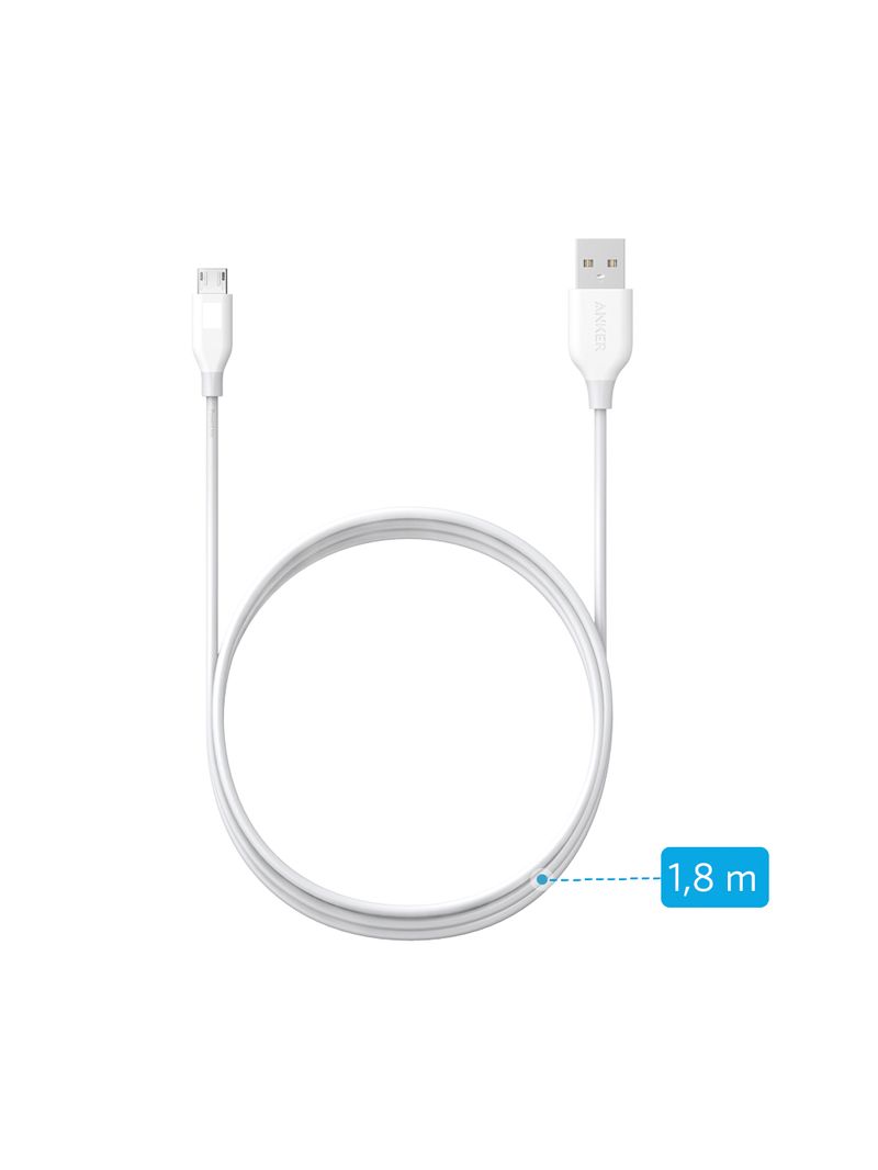 Cabo Micro USB PowerLine 1,8m Anker - Fibra de aramida super resistente - Carga rápida 2A - Garantia 5 anos