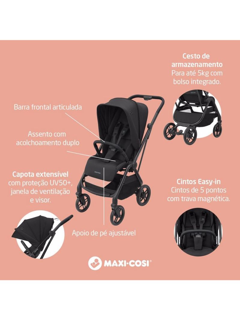Carrinho com bebê conforto travel system leona² trio essential black - maxi-cosi