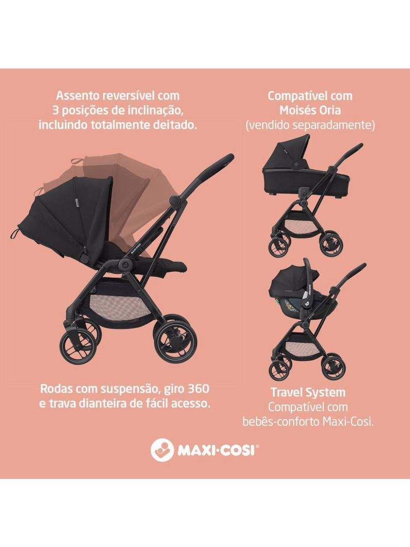 Carrinho com bebê conforto travel system leona² trio essential black - maxi-cosi