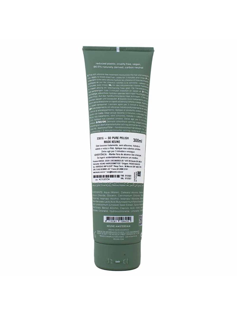 Máscara de hidratação keune so pure polish