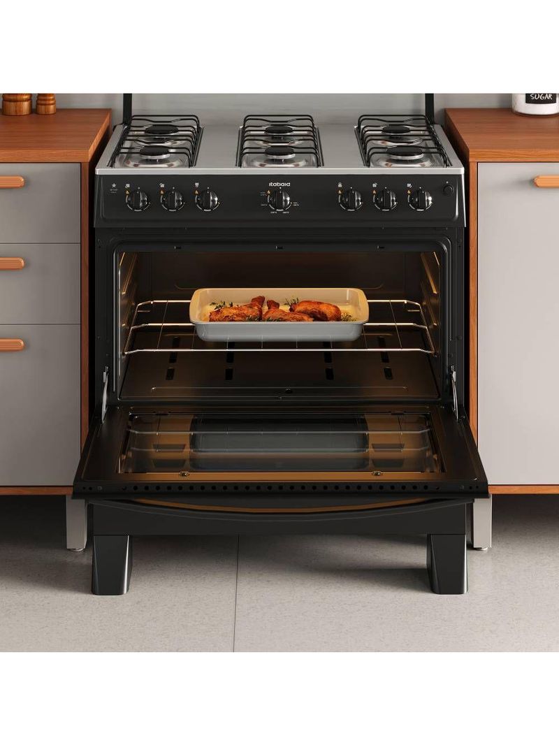 Fogão Itatiaia Star New Piso 6 Bocas Preto Mesa de Inox Bivolt 3700000474
