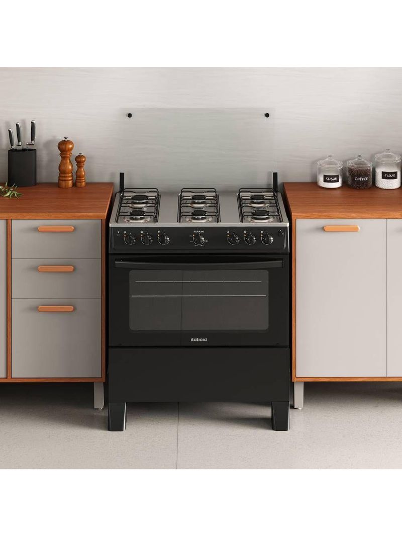 Fogão Itatiaia Star New Piso 6 Bocas Preto Mesa de Inox Bivolt 3700000474