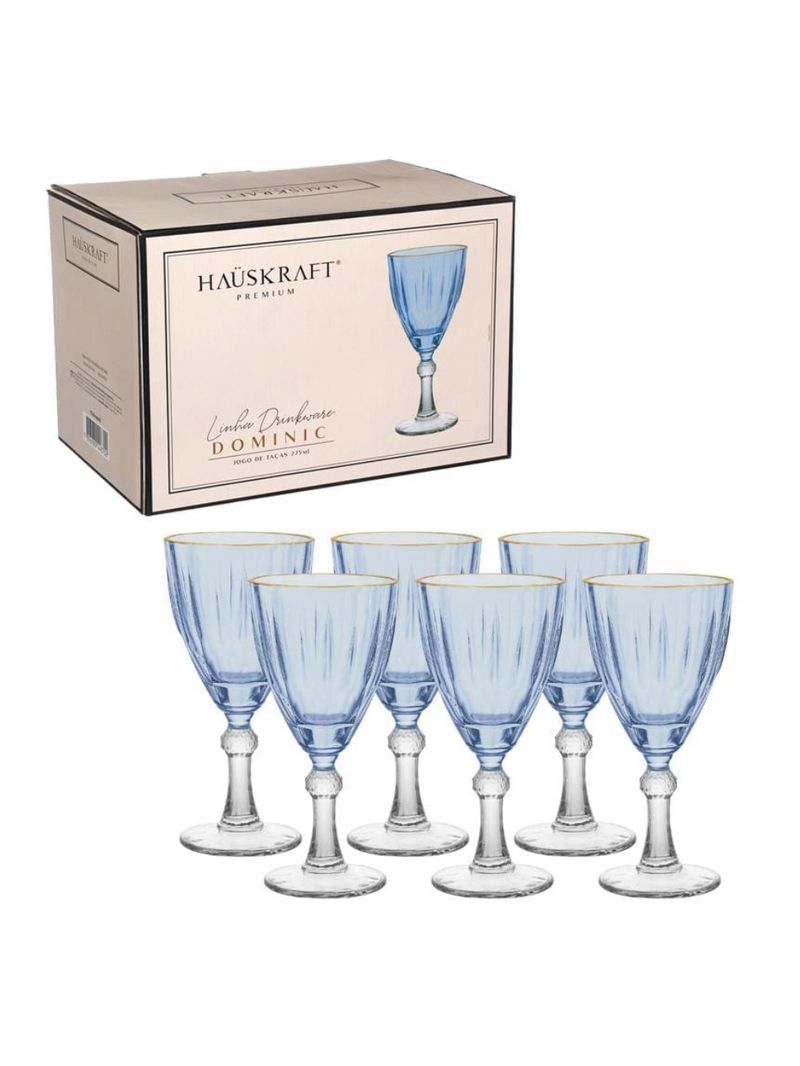 Taça Água e vinho dominic hauskraft azul borda dourada 275 ml 6 peças