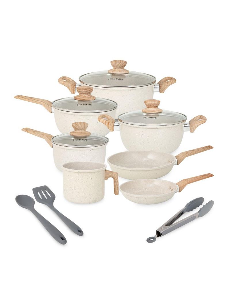 Jogo de panelas 10 peças cerâmica antiaderente creme neuhaus