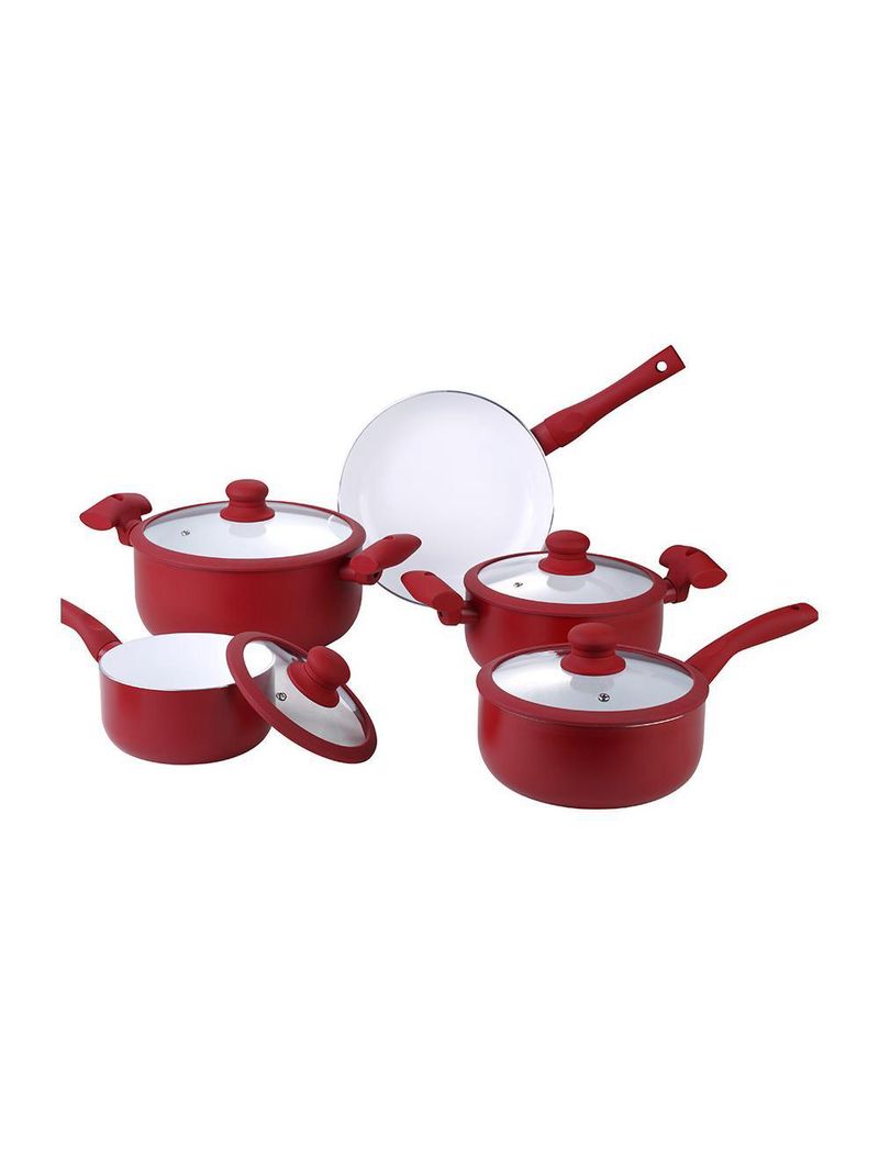 Jogo de panelas carmin vermelho com 5 peças hauskraft