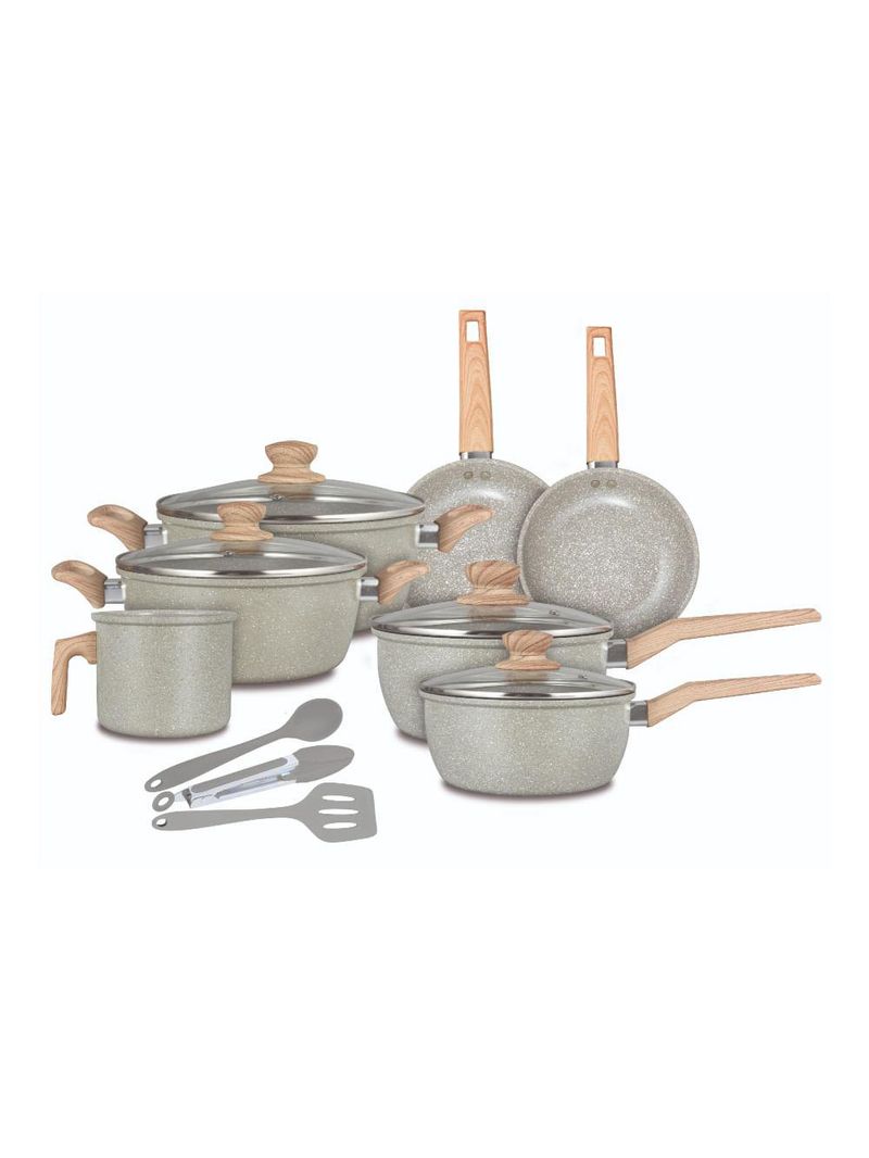 Jogo de panelas 10 peças cerâmica antiaderente cinza claro neuhaus
