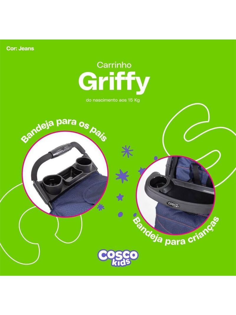 Carrinho de bebê griffy jeans - cosco