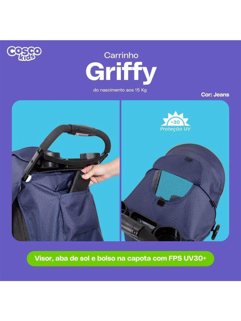 Carrinho de bebê griffy jeans - cosco