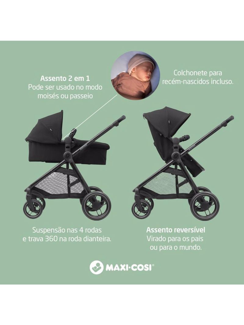 Carrinho de bebê com bebê conforto travel system anna³ trio essential black - maxi-cosi