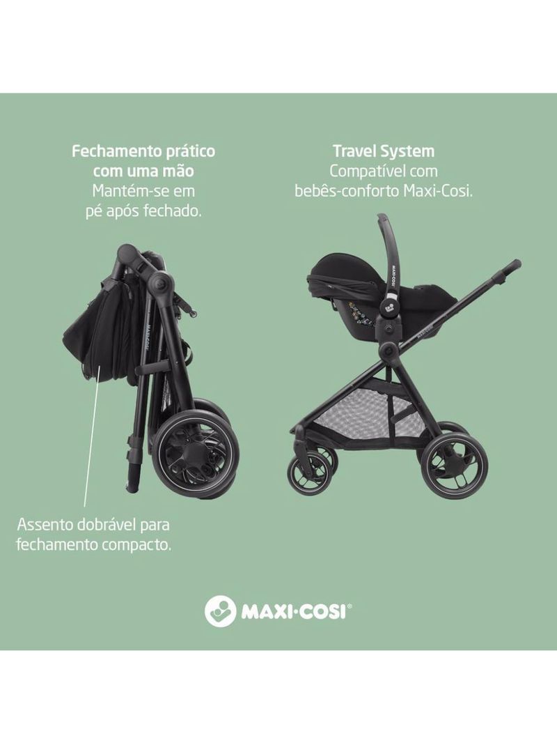 Carrinho de bebê com bebê conforto travel system anna³ trio essential black - maxi-cosi