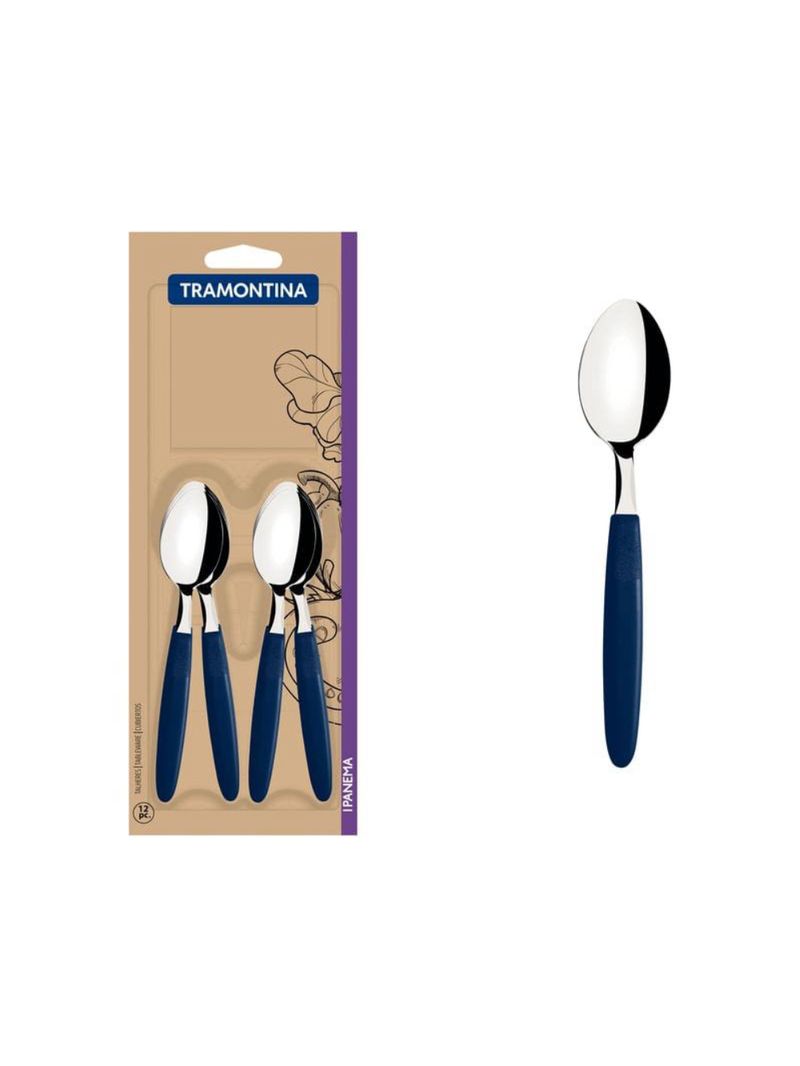 Conjunto colher cha inox  12 peças  ipanema azul tramontina