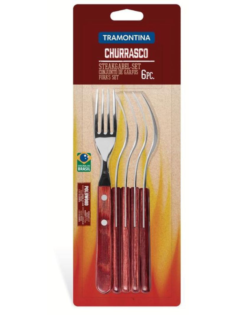 Conjunto garfo mesa inox 6 peças polywood vermelho tramontina
