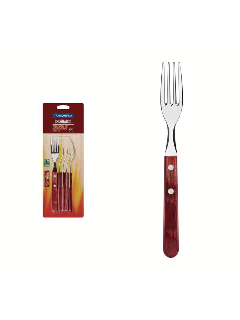 Conjunto garfo mesa inox 6 peças polywood vermelho tramontina