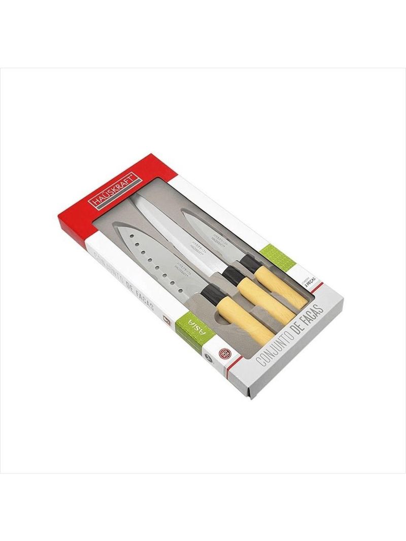 Conjunto de facas hauskraft Ásia aço inox 3 unidades