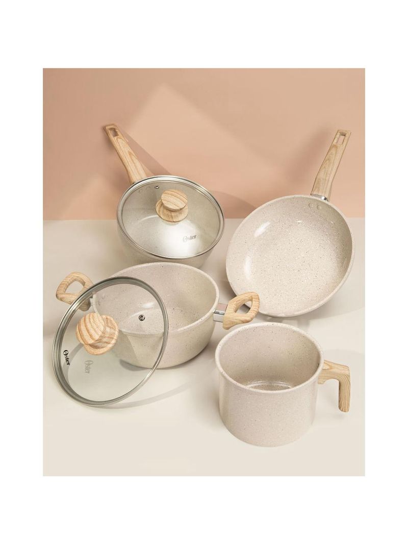 Conjunto panelas 4 peças cerâmica marble cream oster