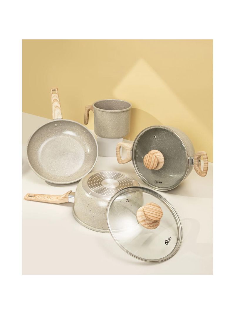 Conjunto panelas 4 peças cerâmica cinza dust oster