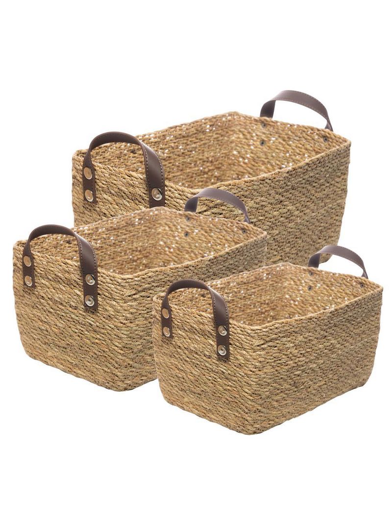 3 cestos organizadores retangulares wolff de fibra natural