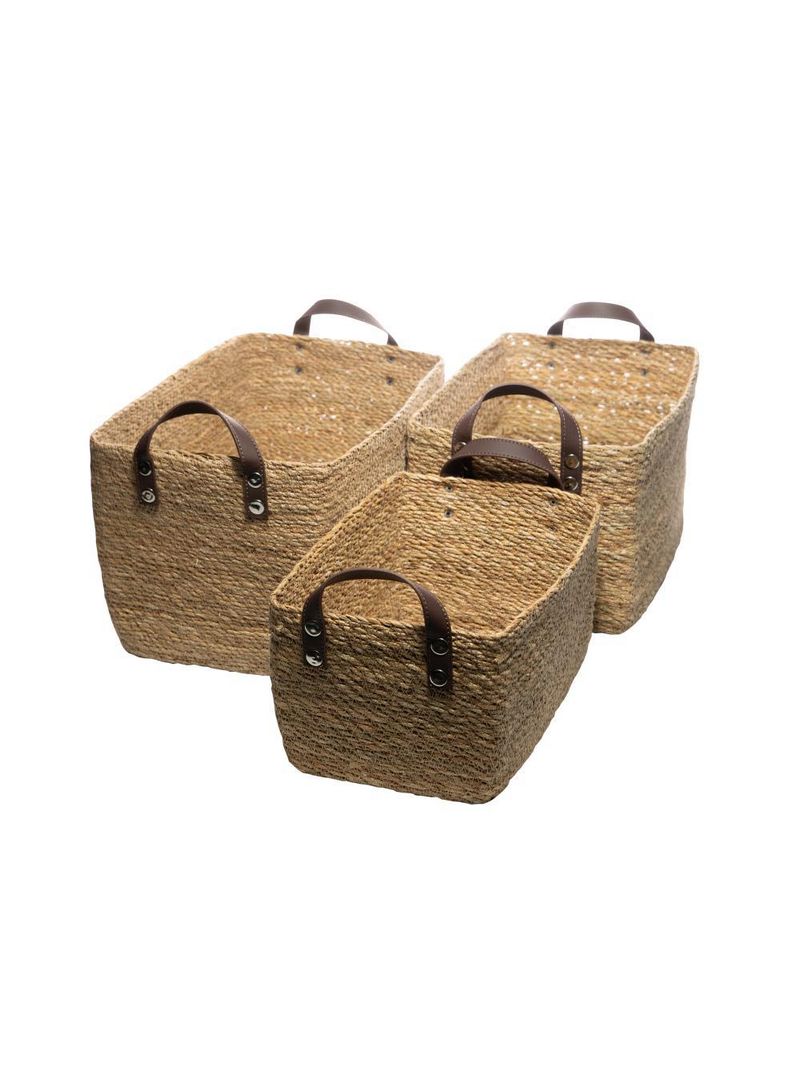 3 cestos organizadores retangulares wolff de fibra natural