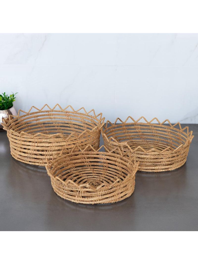 3 cestos redondos lyor palm de fibra natural flor