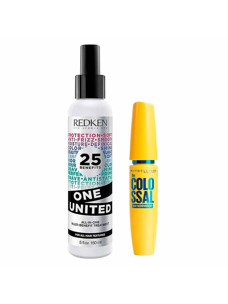 Kit maybelline + redken - máscara de cílios the colossal à prova d’água preto + spray one united