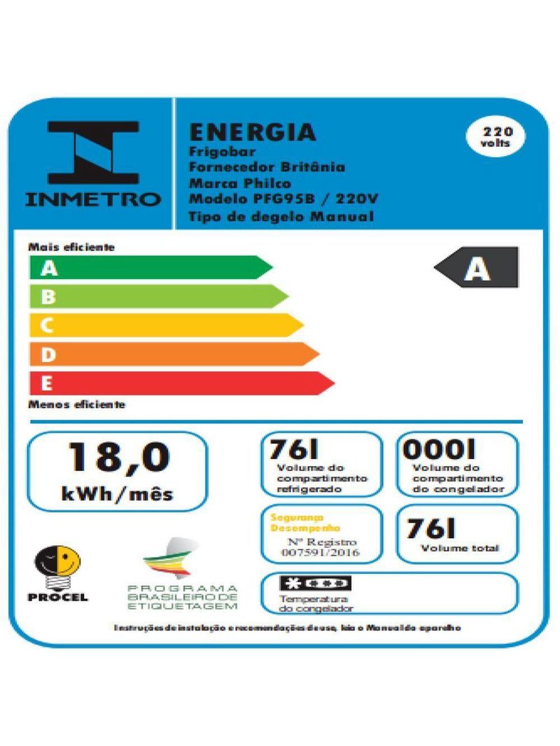 Frigobar Philco PFG95B 76 Litros 220V