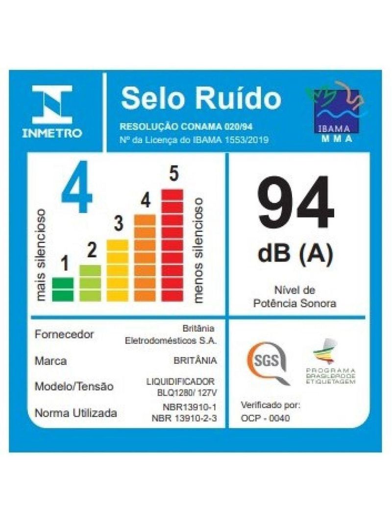 Liquidificador Britânia BLQ1280V Lâminas Inox 2,7L 1150W 220V