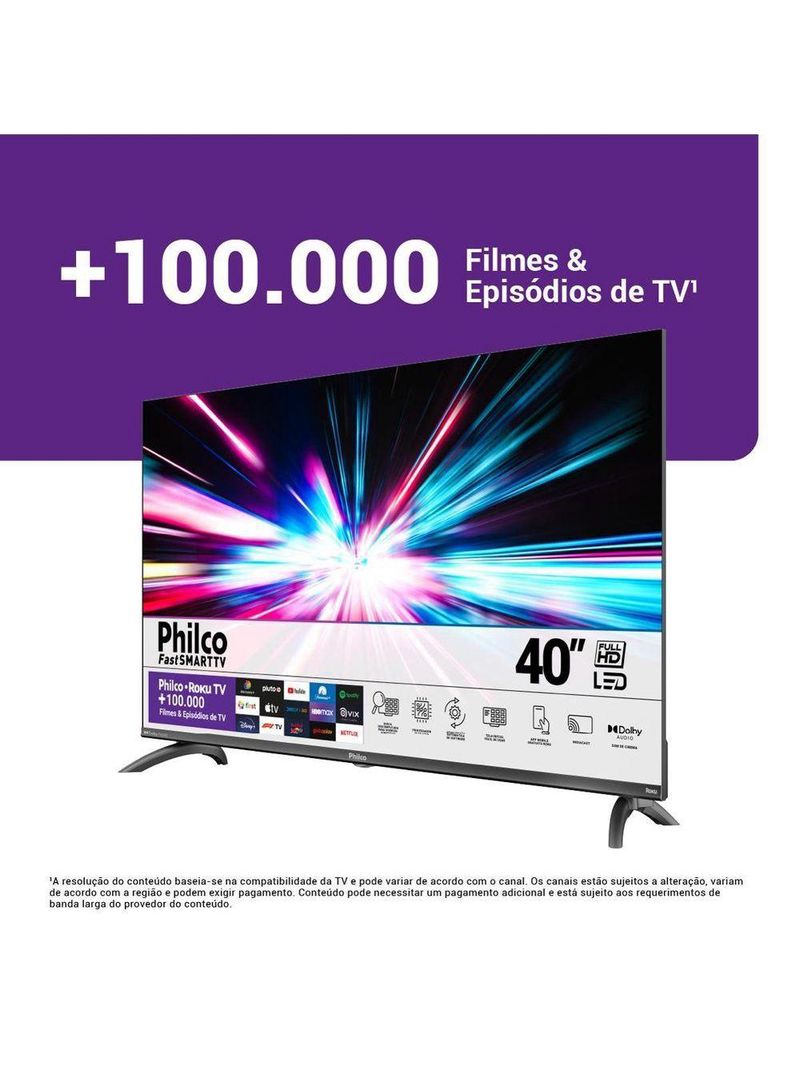 Smart TV 40” Philco LED Roku TV Dolby Audio PTV40M9GR2CGB Bivolt