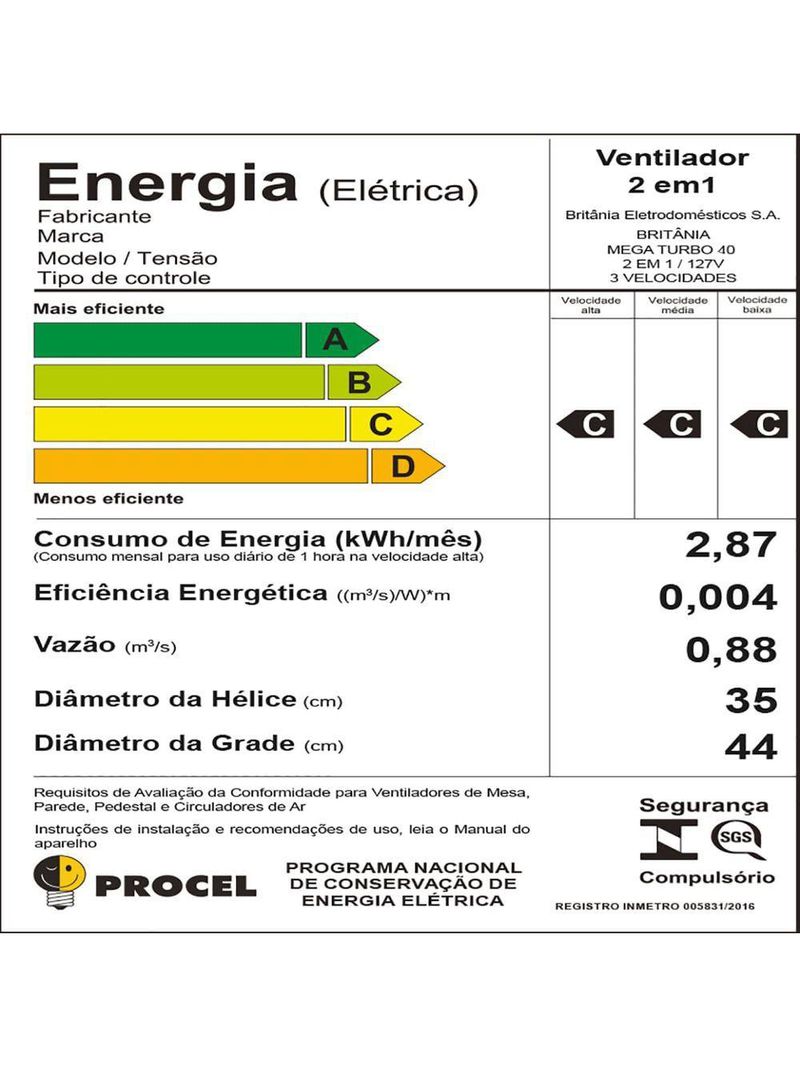 Ventilador Britânia Mega Turbo 40 Six 135w - 2 Em 1 220V