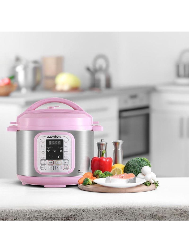 Panela de Pressão Rosa Britânia 5L Digital 11 Funções BPPE05 110V