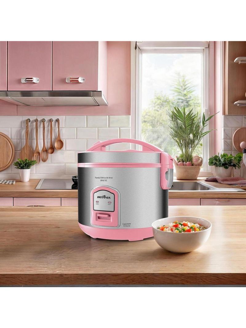 Panela de Arroz Elétrica Rosa Britânia 10 Xícaras BPAE10C 110V