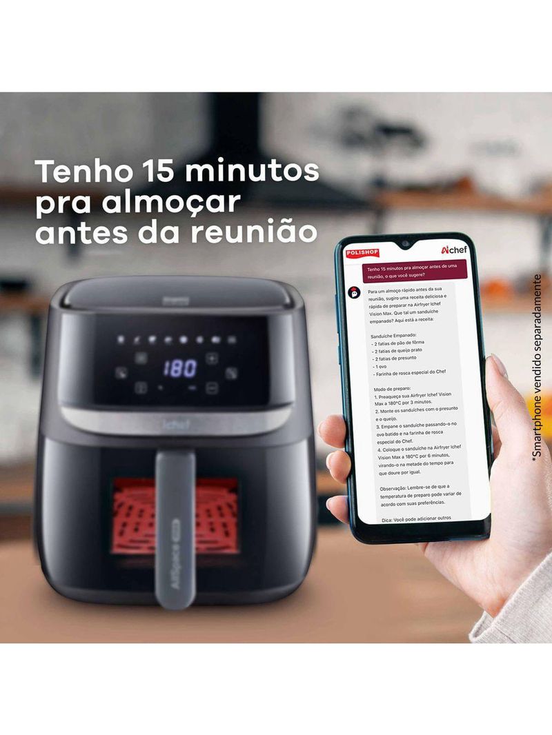 Fritadeira elétrica airfryer vision max ichef polishop 5,7l