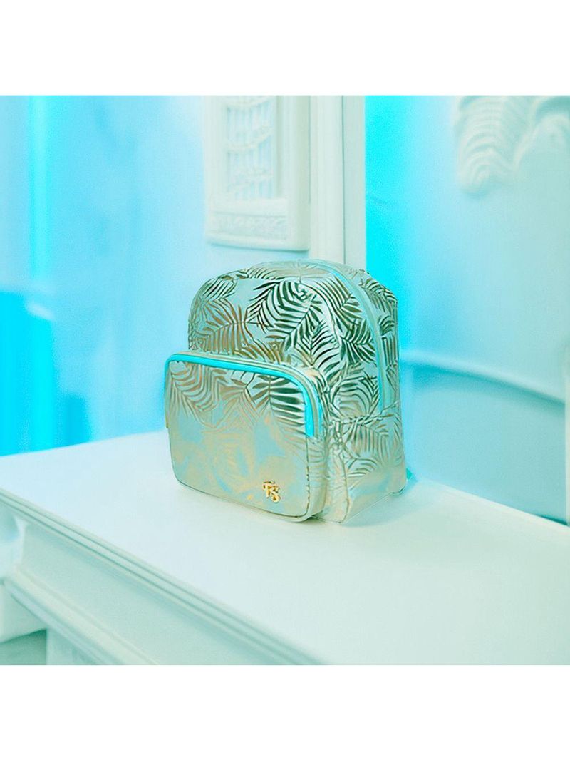 Mochila De Costas Feminina Brilhosa Folhas Passeio Cor:verde