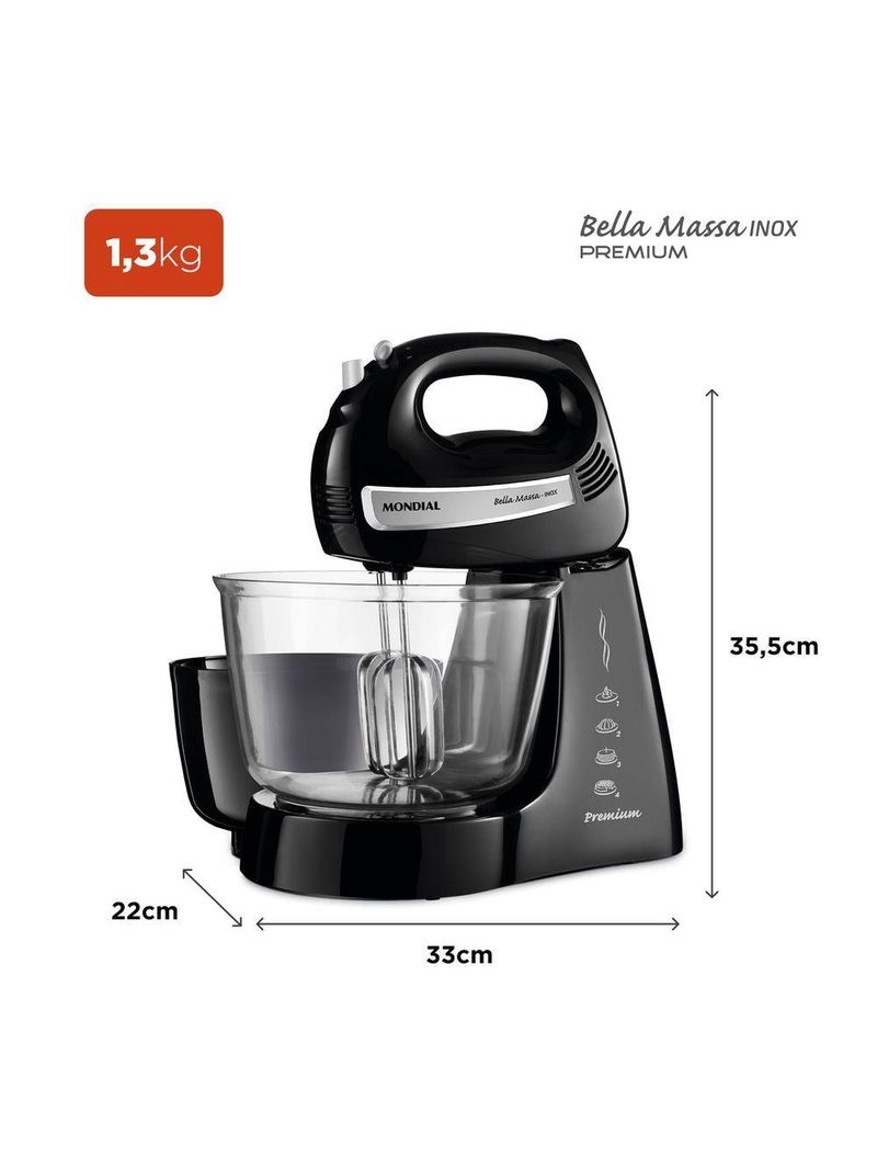 Batedeira Bella Massa B-23 Np Batedeira-220v-preto/inox