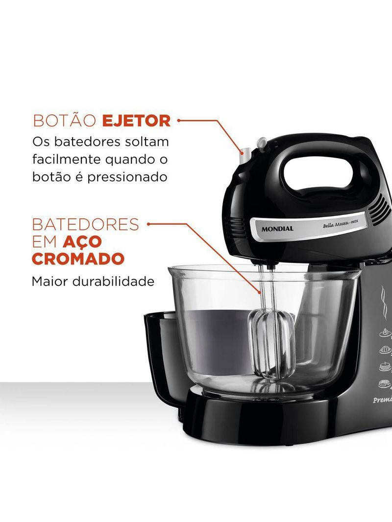 Batedeira Bella Massa B-23 Np Batedeira-220v-preto/inox