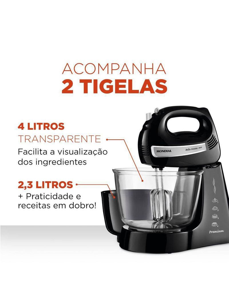 Batedeira Bella Massa B-23 Np Batedeira-220v-preto/inox