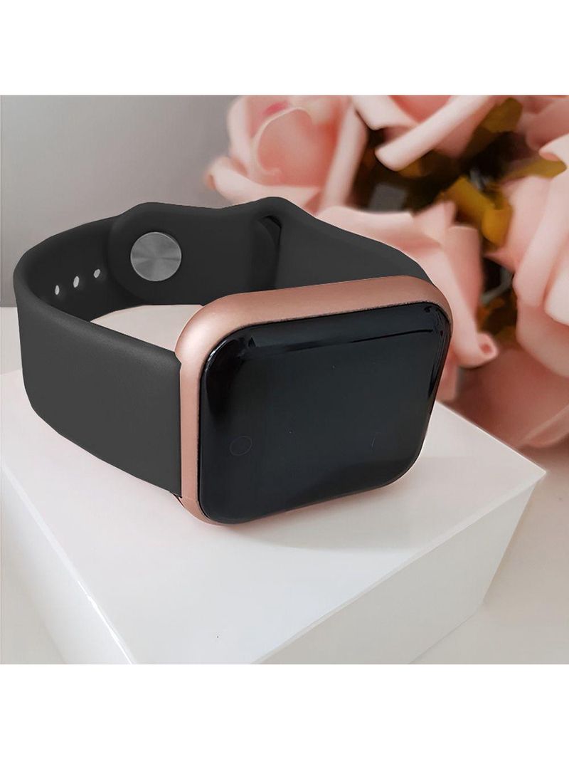 Smartwatch Digital D20/y68 Dourado Pulseira Preta Monitor De Passos E Frequência Cardíaca