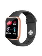 Smartwatch Digital D20/y68 Dourado Pulseira Preta Monitor De Passos E Frequência Cardíaca